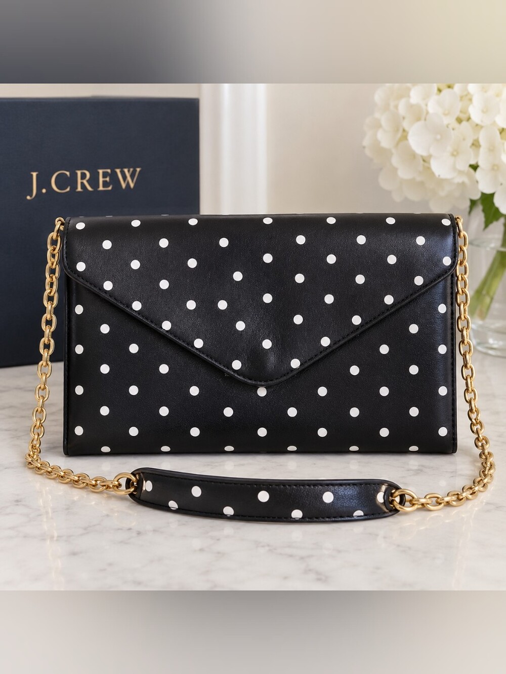 J.Crew Invitation Leather Polka Dot Convertible Clutch Shoulder Bag